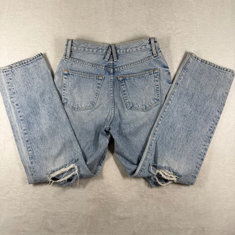 SLVRLAKE London High Rise Straight Distressed Jeans Light Wash 25